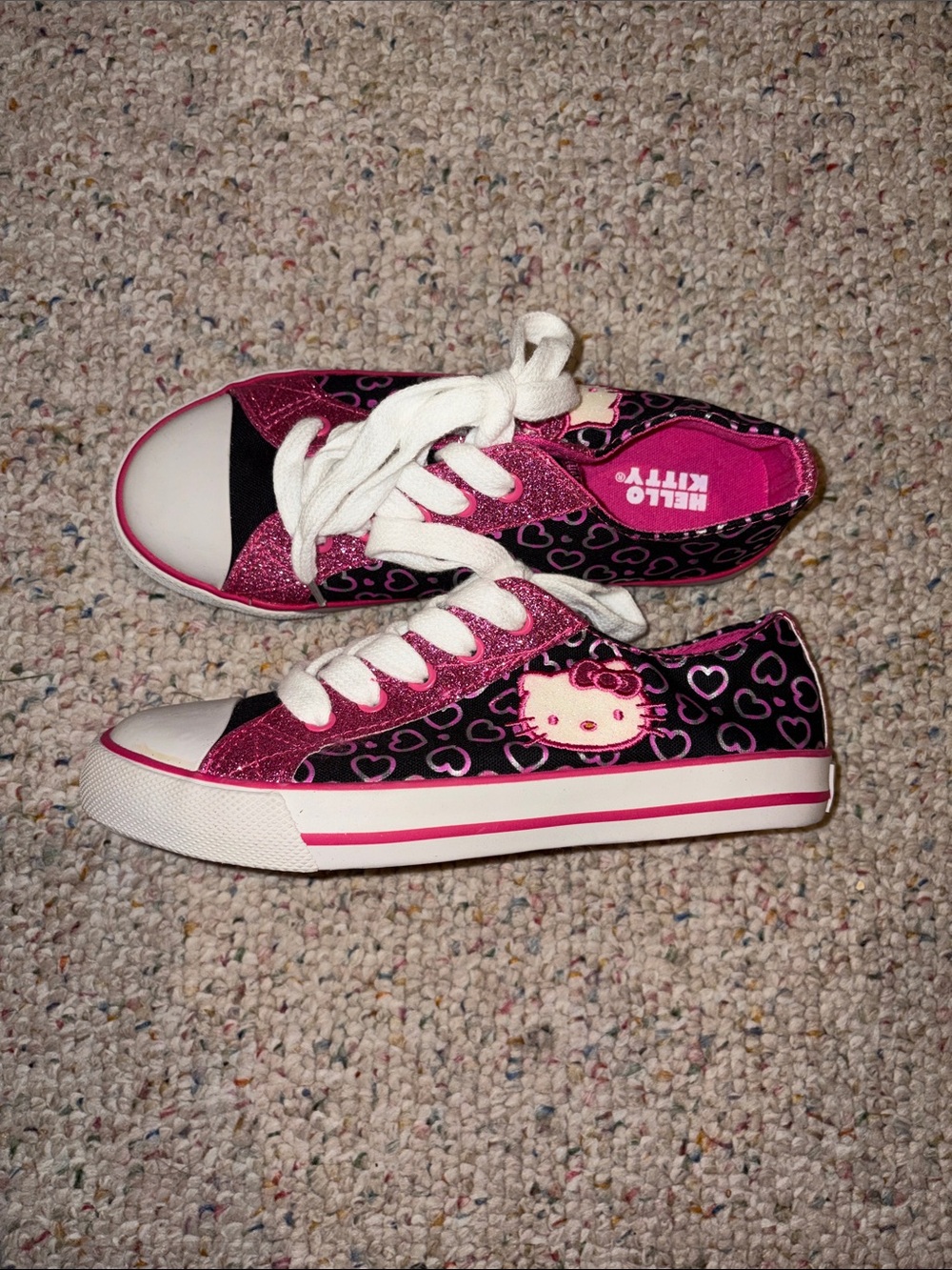 Hello Kitty Black & Pink Glitter Kids Lace-Up Sneakers